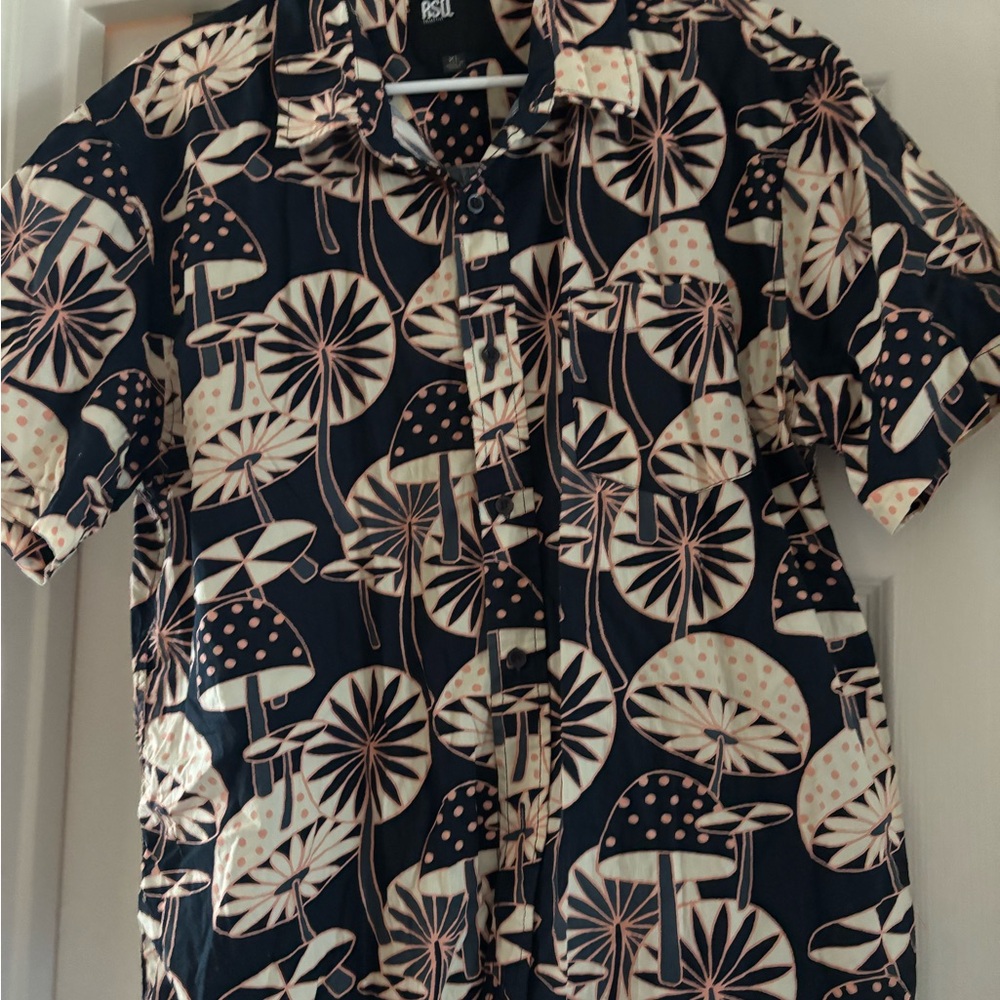 RSQ Black and White Mushroom Pattern Shirt